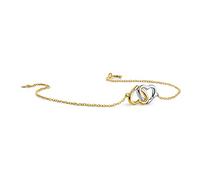 MIORE Bracelet for Women in 9 kt 375 Yellow Gold and White Gold Set with Diamond Interlocked Hearts Charm, 16-18 cm Adjustable Length Anchor Chain Bracelet, Jewellery for Women in Jewellery Box