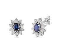 Miore Diamond and blue Sapphire stud earrings cluster setting in 925 Sterling Silver 13 x 10 mm handmade, skin friendly, gift box included