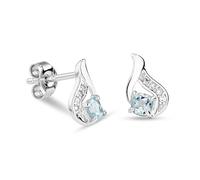 Miore diamond and topaz earrings in 9 karat 375 white gold set with 8 brilliant diamonds 0.04 carat and blue topaz gemstones 0.32 carat, studs 9.5 x 6 mm