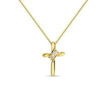 MIORE diamond cross necklace for women in 9 kt 375 white gold-yellow gold Cross pendant with 0.05 ct natural diamonds on 45 cm chain