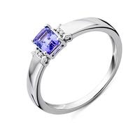 MIORE Diamond Engagement Rings, 9ct White Gold Ring with Tanzanite Gem and Natural Diamonds, Solid Gold Ring, Wedding Ring- Delivered with Jewellery box