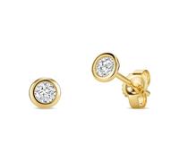 Miore Diamond Gold Earrings for Women in Solid 375 9ct Yellow Gold, Bezel Set 0.25ct Diamond Ear Piercing, Solitaire Studs Hypoallergenic Earrings for Her/Him Delivered in Jewellery Box