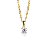 MIORE Diamond Necklaces For Women in 9ct 375 Yellow Gold with 18ct Gold Plated Silver Curb Chain 45 cm- 0.25ct Solitaire Diamond Pendant Delivered in Jewellery Box