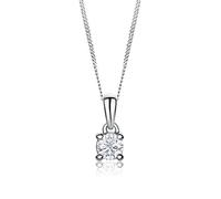 MIORE Diamond Pendant Necklace for Women White Gold 14 ct 585 with 925 Sterling Silver Curb Chain 45 cm, Spring Ring Clasp, Solitaire Diamond 0.20 ct 4-Prong Setting, Comes in Jewellery Box