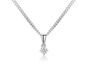MIORE Diamond Pendant Necklaces For Women in 9ct 375 White Gold with 925 Sterling Silver Curb Chain 45 cm- 0.10ct Solitaire Diamond Necklace Delivered in Jewellery Box
