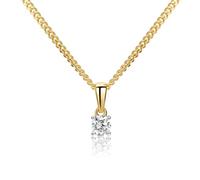 MIORE Diamond Pendant Necklaces For Women in 9ct 375 Yellow Gold with 18ct Gold Plated Silver Curb Chain 45 cm- 0.15ct Solitaire Diamond Necklace Delivered in Jewellery Box