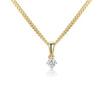 MIORE Diamond Pendant Necklaces For Women in 9ct 375 Yellow Gold with 925 Sterling Silver Curb Chain 45 cm- 0.10ct Solitaire Diamond Necklace Delivered in Jewellery Box