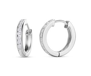 Miore Earrings for Women Round Women's Sterling Silver Hoop Earrings with Brilliant Cut Cubic Zirconia Gemstones 0.78 Carats 925 3mm x 16mm Earrings- Huggy…