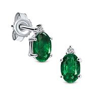 Miore earrings in 9 kt 375 white gold with oval green emerald and brilliant cut natural diamonds