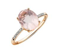 MIORE Engagement Rings, 9ct Rose Gold Ring with Rose Quartz Gem and Natural Diamonds, Solid Gold Ring, Wedding Ring- Delivered with Jewellery box
