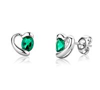Miore Gold Earrings for women in Real 9ct 375 White Gold - Heart stud Earrings with Green Emerald Gems 0.51ct- Handmade Love Heart Studs delivered in Jewellery Box