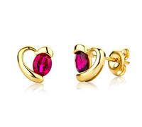 Miore Gold Earrings for women in Real 9ct 375 Yellow Gold - Heart stud Earrings with Red Ruby Gems 0.64ct- Handmade Love Heart Studs delivered in Jewellery Box