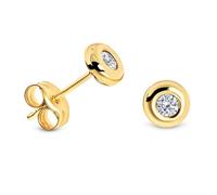 Miore Gold Earrings for Women Round Studs with Gemstone Birthstone Ruby, Emerald, Sapphire, Zirconia In White Gold-Yellow Gold 9ct 375 Gold, Stud Earrings 5.5 mm, Ear Piercing with Jewellery Box