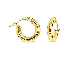 MIORE Gold Hoop Earrings for Women, Round Loops 14 mm, Real Gold 9ct 375 Yellow Gold Hypoallergenic Hoops, Earrings for Pierced Ears Hadmade in Italy- Delivered in Jewellery Box