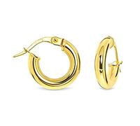MIORE Gold Hoop Earrings for Women, Round Loops 14 mm, Real Gold 9ct 375 Yellow Gold - White Gold Hypoallergenic Hoops, Earrings for Pierced Ears Handmade in Italy- Delivered in Jewellery Box