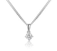 MIORE Gold Necklaces For Women in 9ct 375 White Gold with 925 Sterling Silver Curb Chain 45 cm- 0.25ct Solitaire Diamond Pendant, Delivered in Jewellery Box
