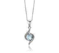 MIORE Gold Necklaces for Women in 9ct 375 White Gold with Natural Blue Topaz Gem Pendant Necklace, Anchor Chain 45cm, Hypoallergenic Jewellery For Women Delivered in Jewellery Box