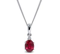MIORE Gold Necklaces for Women in Real 9ct 375 White Gold with Natural Diamond and 0.93ct Red Ruby Oval Shape Gem Pendant on 45 cm Curb Chain, Handmade, Delivered in Jewellery Box