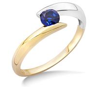 MIORE Ladies' 0.4 carat Gemstone Engagement Rings, 9ct Two Tone Gold Twist Ring with Blue Sapphire Gem, Solid Gold Ring, Wedding Ring - Delivered with Jewellery box