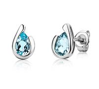 Miore Ladies 9ct White Gold Pear shape Sky Blue Topaz Bezel Earrings MG9244E