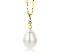 Miore M0480Y Very Small Inclusions (VS2) White Round cut 0.03 carats Diamond and Freshwater Pearl 42 centimetres 18ct Yellow Gold Pendant Necklace