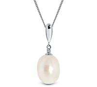 Miore Necklace - Pendant Women Freshwater Pearl Chain with Brilliant Cut Diamond White Gold 9 Kt / 375 Chain 45 cm