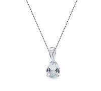 MIORE Necklaces for Women in 9ct 375 White Gold with Pear Shape Aquamarine Gemstone Pendant Necklace 45cm Long Chain, Hypoallergenic Jewellery for Women, Delivered in Jewellery Box