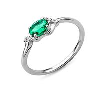 MIORE oval Green Emerald and diamonds engagement ring in 9 kt 375 white gold solitaire with birthstone