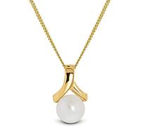 MIORE pearl Necklaces for Women in 9ct 375 Real Gold with White Freshwater pearl 7.5 mm- 45cm Curb Chain with pearl Pendant- Handmade- Delivered in Jewellery Box