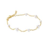 MIORE Pearl Silver Bracelet for Women 18ct Gold Plated 925 Sterling Silver, 7 White 5mm Freshwater Cultured Pearls, Anchor Chain 17-19 cm Lobster Claw Clasp Made in Italy Comes in Jewellery Box