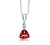 Miore Red Garnet Triangle Trillion cut with 0.02 ct Brilliant Cut Diamonds Neckalce in 9 Karat 375 White Gold 45 cm Long