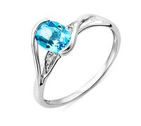 Miore Ring Women Blue Topaz with Brilliant Cut Diamonds White Gold 9 Kt / 375