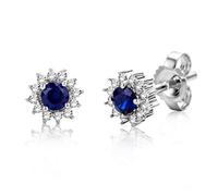 Miore Sapphire and Diamond Earrings for women in White gold 9 karat (375) Studs with Brilliant cut diamonds 0.10 carat - size 6 mm