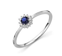 MIORE Sapphire and Diamonds Cluster Engagement Ring in 9 ct 375 White Gold with 0.05 ct round briljant cut natural diamonds