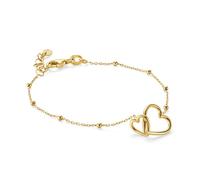 MIORE Silver Bracelet for Women in 18ct Gold Plated 925 Sterling Silver with Heart Charms, Lobster Claw Clasp, Made in Italy, Anchor Chain Bracelet 17-19 cm, Comes in Jewellery Box.