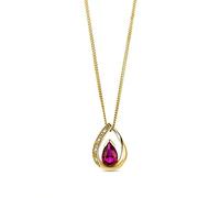 MIORE tear drop necklace for women 9 kt 375 yellow gold -white gold pendant set with 4 natural diamonds and a pear red ruby- blue sapphire- green emerald- blue topaz- purple amethyst curb chain 45 cm
