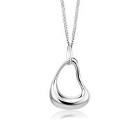 Miore Women's 925 Real Sterling Silver Unique Angled Open Teardrop Pendant Necklace 45cm Long Silver Curb Chain Necklace - Spring RingClasps