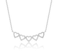 MIORE Women's Cubic Zirconia 5 Love Hearts Silver Necklace 925 Sterling Silver with Brilliant Cut White Cubic Zirconia 45 cm Long Silver Chain