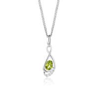 Miore Women's Silver Natural Green Peridot (0.68 Ct) Brilliant Cut Cubic Zirconia Gems Pendant Necklace 925 Sterling Silver 45cm Long Chain Birthstone