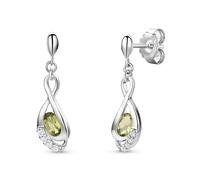 Miore Women's Sterling Silver Natural Green Peridot Zirconia Twist Drop Earrings - 925 Sterling Silver Oval Peridot (0.51 Cts) Dangle Party Earrings