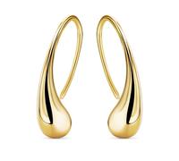 Miore Yellow Gold Plated 925 Sterling Silver Earrings For Women, Curved Teardrop, Dangle Drop Earrings with French Fish Hook 21 x 5.5mm, Hypoallergenic Jewellery for Women Delivered in Jewellery Box