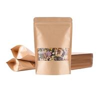 Miorkly 100pcs Kraft Paper Bags with Window (10x15cm), Resealable, Waterproof Brown Bags Suitable for Dried Fruit, Coffee, Tea, Seeds