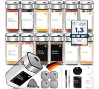 Miorkly 12 Square Spice Jars, 120 ml Spice Jars Set with Shaker Insert, Spice Shaker with Twist Lid Strong Seal, Stainless Steel Glass Spice Organiser Including Funnel, Label and Pen