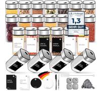 Miorkly 24 Spice Jars Square 120 ml Spice Jars Set with Shaker Insert, Spice Shaker with Twist Lid Strong Sealing, Stainless Steel Glass Spice Organiser Including Funnel, Label and Pen