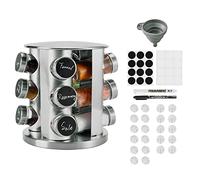 Miorkly Rotating Spice Rack Organiser - 12 Glass Spice Jars, Thick and Strong, Free Standing Carousel, 360° Rotation