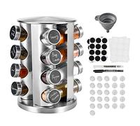 Miorkly Rotating Spice Rack Organiser with 16 Spice Jars, Thick and Strong Spice Racks Free Standing Carousel Spice Storage Can Rotated 360°, 16 Glass Spice Jars for Cooking Revolving Spice Rack