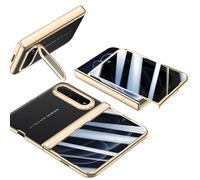 MiorMiar Leather Case for Xiaomi 18 Fold with Lens Stand (Black,Anti-peep) | Lychee Pattern Leather, Protective Cover, Lens Bracket, HD/Privacy Screen Protector, Gold Plated Frame