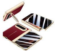 MiorMiar Leather Case for Xiaomi 18 Fold with Lens Stand (Red,Anti-peep) | Lychee Pattern Leather, Protective Cover, Lens Bracket, HD/Privacy Screen Protector, Gold Plated Frame
