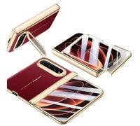 MiorMiar Leather Case for Xiaomi 18 Fold with Lens Stand (Red,HD Screen) | Lychee Pattern Leather, Protective Cover, Lens Bracket, HD/Privacy Screen Protector, Gold Plated Frame
