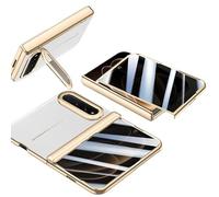 MiorMiar Leather Case for Xiaomi 18 Fold with Lens Stand (White,Anti-peep) | Lychee Pattern Leather, Protective Cover, Lens Bracket, HD/Privacy Screen Protector, Gold Plated Frame